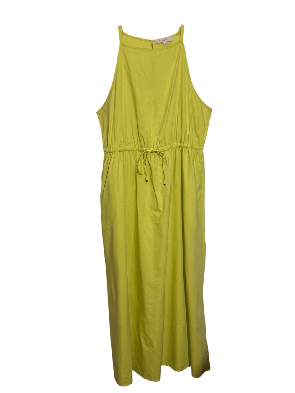 Ann Taylor Loft X-Large Green Halter Maxi Dress Boho Beach Sleeveless Pockets